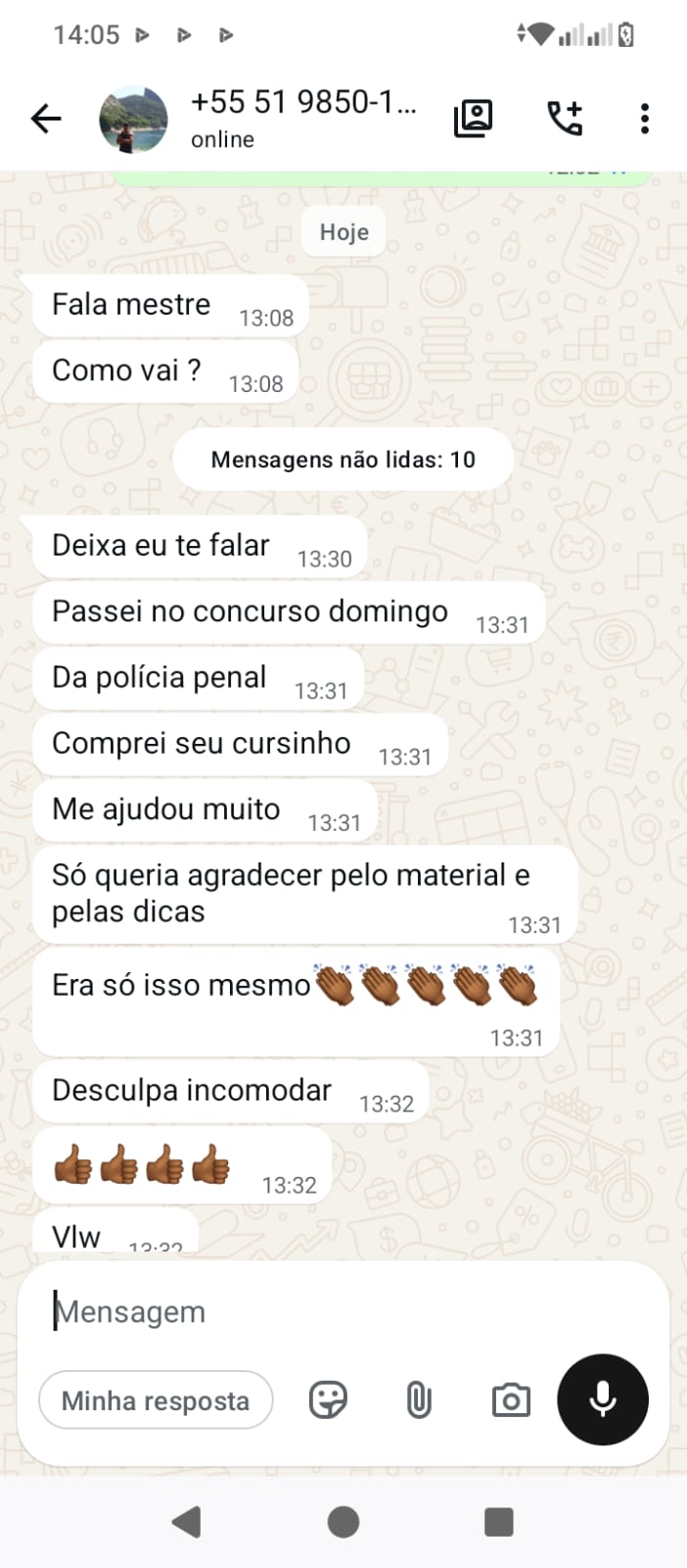 Mensagem de aluno aprovado na Polícia Penal